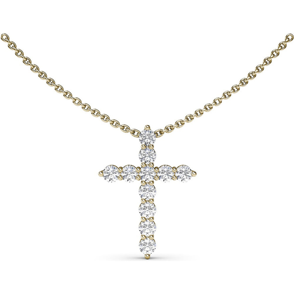 Shared-Prong Cross Pendant Necklace with Round Diamonds by Fana - 1.15 Carat Total Diamond Weight