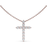 Shared-Prong Cross Pendant Necklace with Round Diamonds by Fana - 1.15 Carat Total Diamond Weight