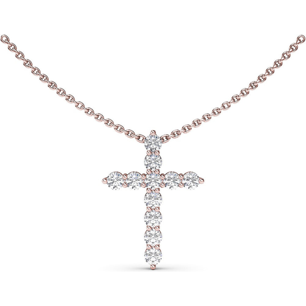 Shared-Prong Cross Pendant Necklace with Round Diamonds by Fana - 1.15 Carat Total Diamond Weight