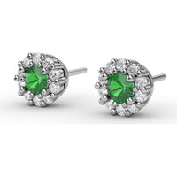 Shared-Prong Emerald and Diamond Halo Stud Earrings by Fana - 0.74 Carat Total Gemstone Weight