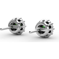 Shared-Prong Emerald and Diamond Halo Stud Earrings by Fana - 0.74 Carat Total Gemstone Weight