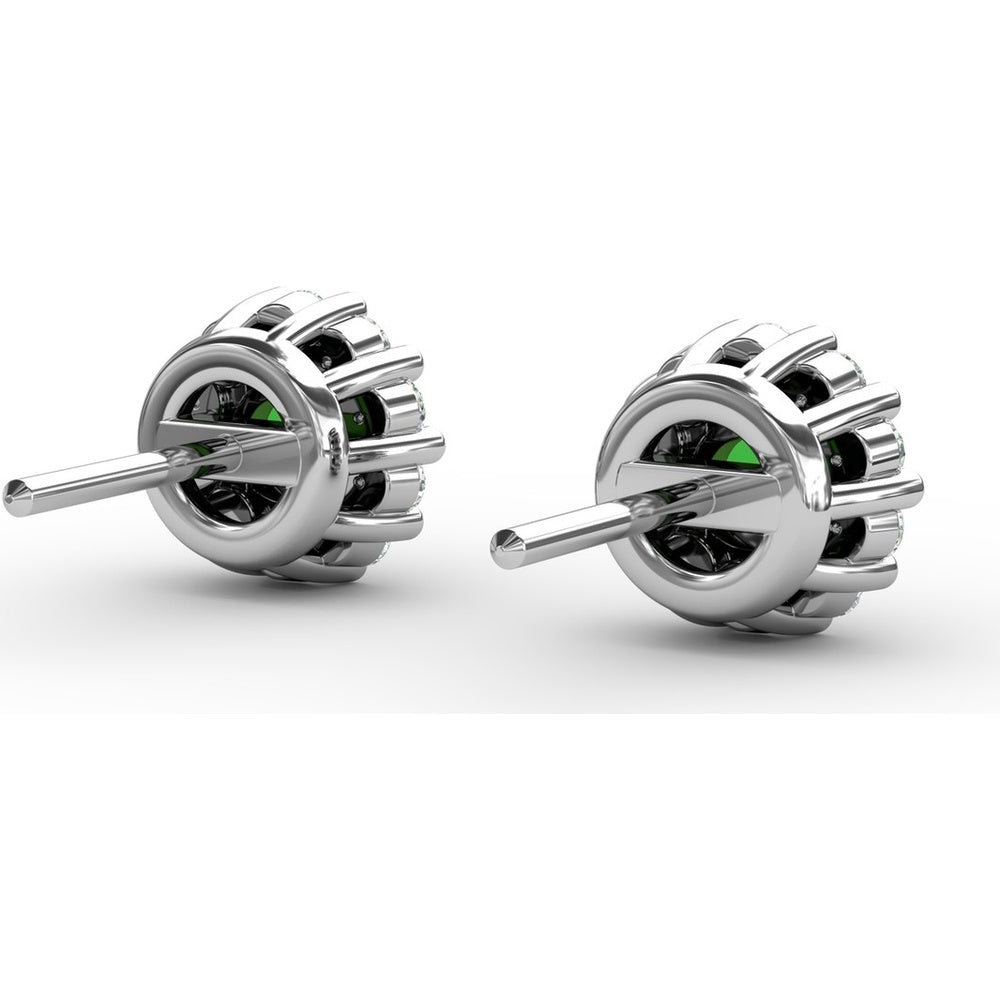 Shared-Prong Emerald and Diamond Halo Stud Earrings by Fana - 0.74 Carat Total Gemstone Weight