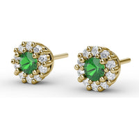 Shared-Prong Emerald and Diamond Halo Stud Earrings by Fana - 0.74 Carat Total Gemstone Weight