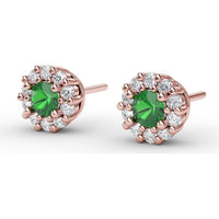 Shared-Prong Emerald and Diamond Halo Stud Earrings by Fana - 0.74 Carat Total Gemstone Weight