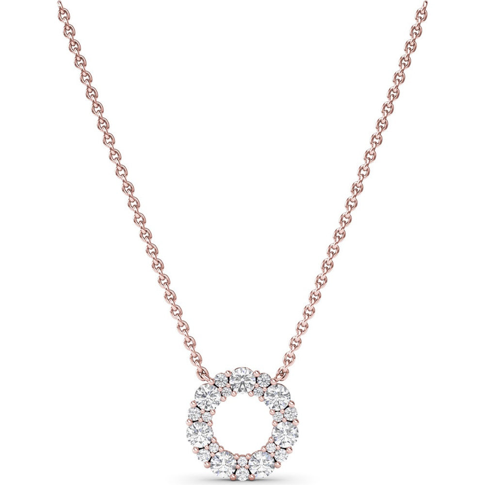 Shared-Prong Round Diamond Circle Pendant Necklace by Fana - 0.90 Carat Total Diamond Weight