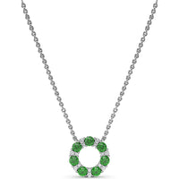 Shared-Prong Round Emerald and Diamond Circle Pendant Necklace by Fana - 0.95 Carat Total Gemstone Weight