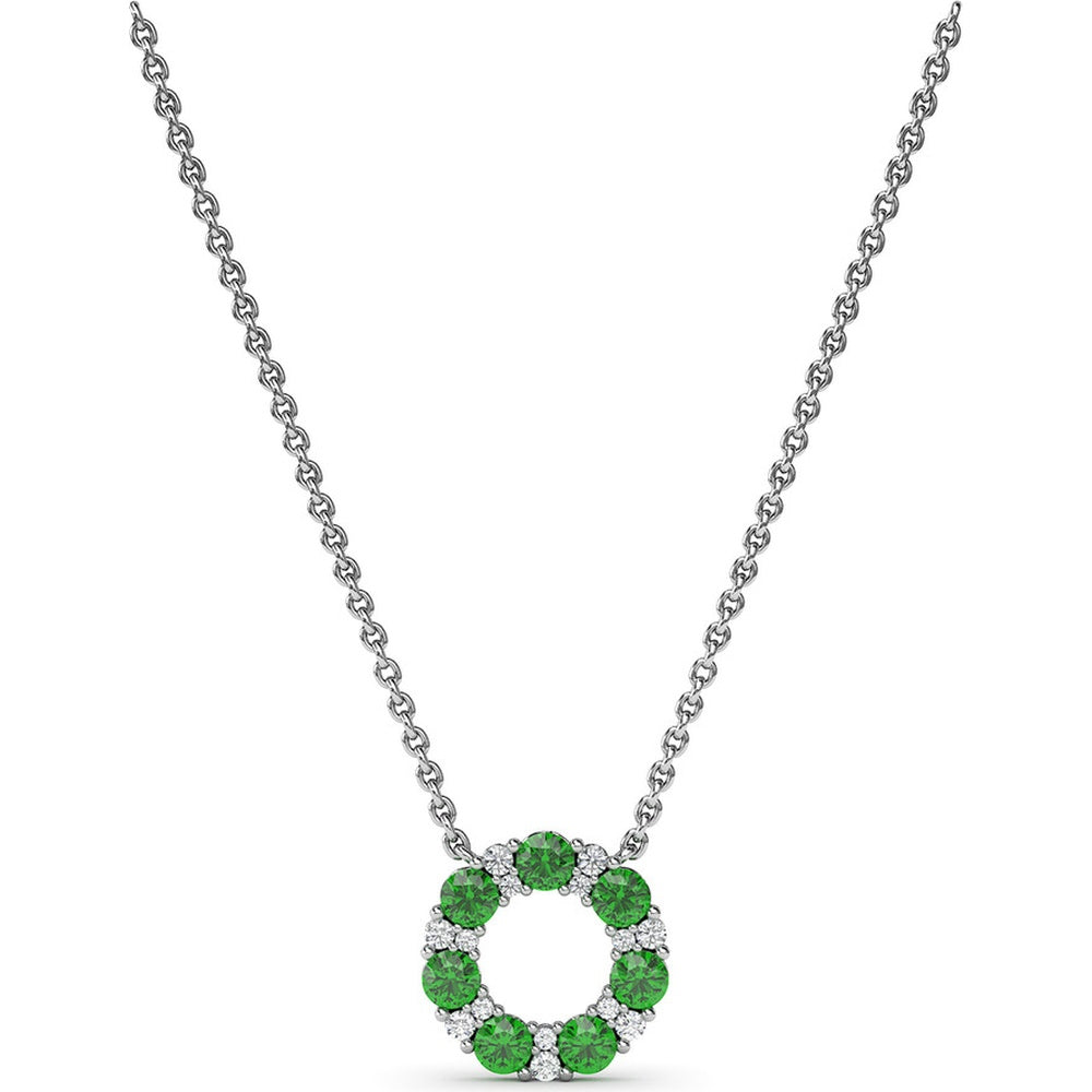 Shared-Prong Round Emerald and Diamond Circle Pendant Necklace by Fana - 0.95 Carat Total Gemstone Weight