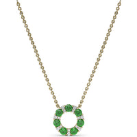 Shared-Prong Round Emerald and Diamond Circle Pendant Necklace by Fana - 0.95 Carat Total Gemstone Weight