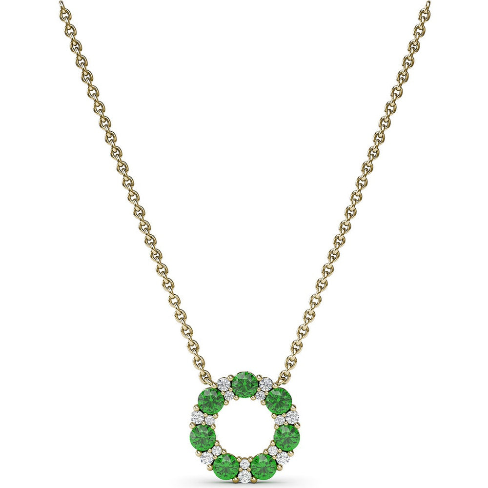 Shared-Prong Round Emerald and Diamond Circle Pendant Necklace by Fana - 0.95 Carat Total Gemstone Weight