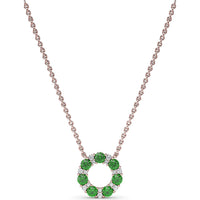 Shared-Prong Round Emerald and Diamond Circle Pendant Necklace by Fana - 0.95 Carat Total Gemstone Weight