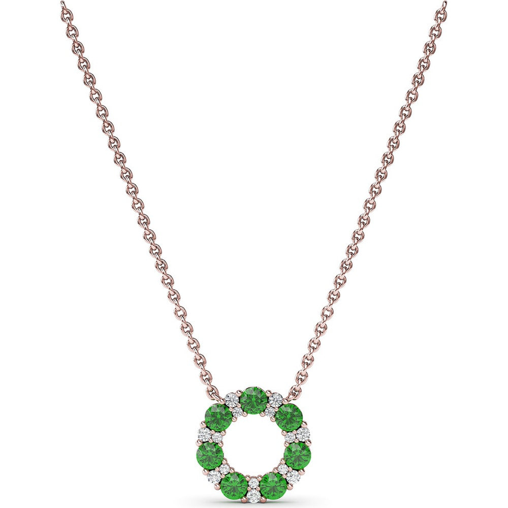 Shared-Prong Round Emerald and Diamond Circle Pendant Necklace by Fana - 0.95 Carat Total Gemstone Weight