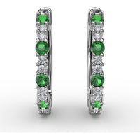 Shared-Prong Round Emerald and Diamond Hoop Earrings by Fana - 0.39 Carat Total Gemstone Weight