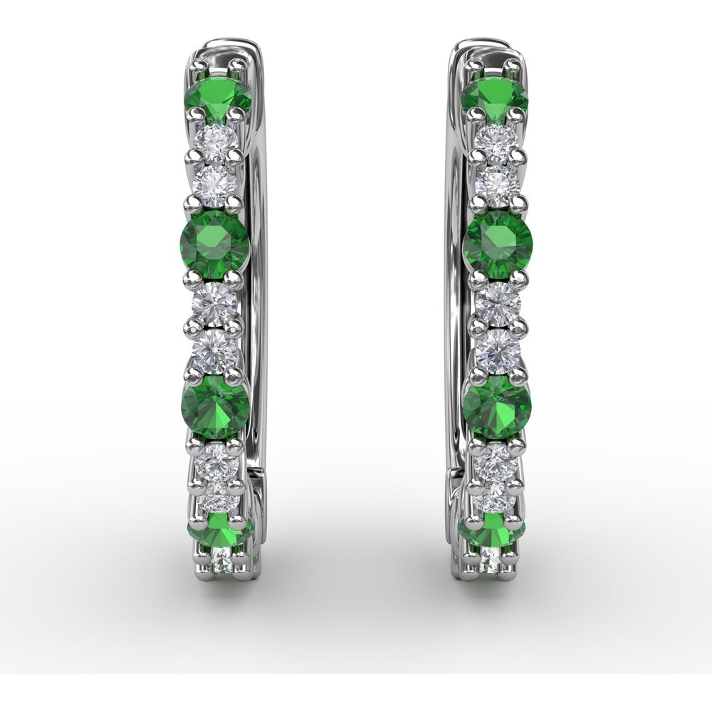 Shared-Prong Round Emerald and Diamond Hoop Earrings by Fana - 0.39 Carat Total Gemstone Weight