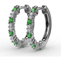 Shared-Prong Round Emerald and Diamond Hoop Earrings by Fana - 0.39 Carat Total Gemstone Weight