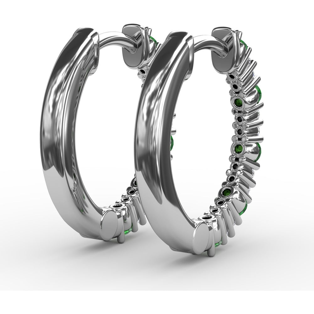 Shared-Prong Round Emerald and Diamond Hoop Earrings by Fana - 0.39 Carat Total Gemstone Weight