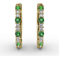 Shared-Prong Round Emerald and Diamond Hoop Earrings by Fana - 0.39 Carat Total Gemstone Weight
