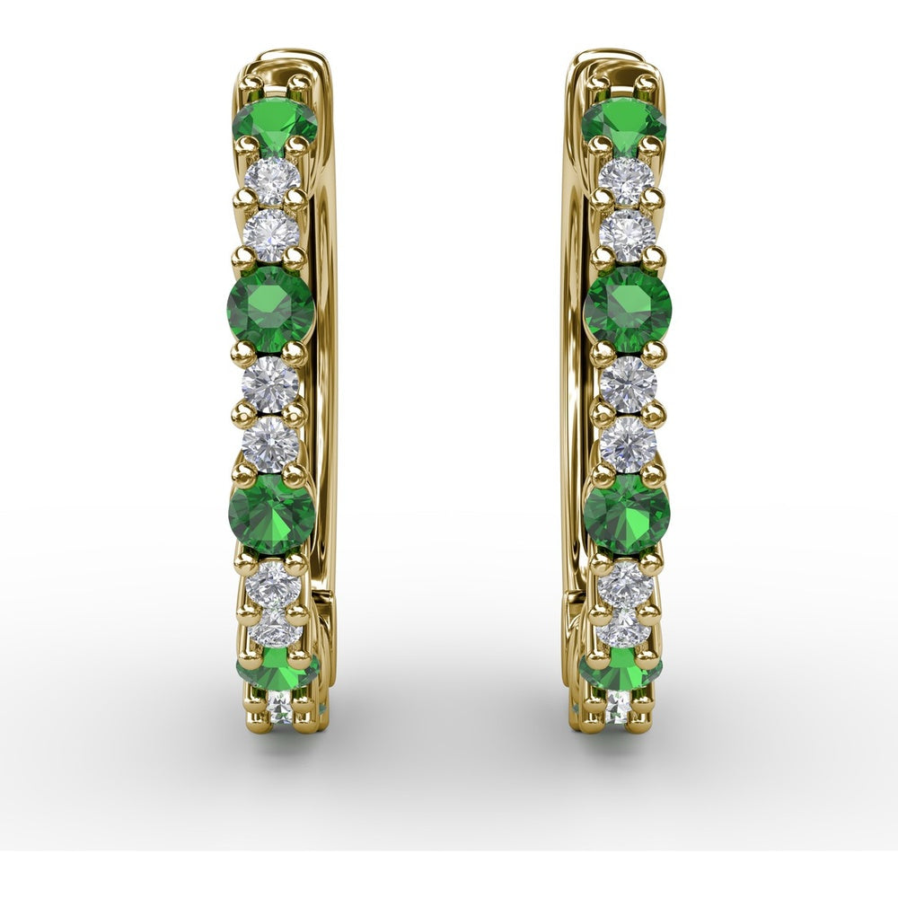 Shared-Prong Round Emerald and Diamond Hoop Earrings by Fana - 0.39 Carat Total Gemstone Weight