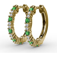 Shared-Prong Round Emerald and Diamond Hoop Earrings by Fana - 0.39 Carat Total Gemstone Weight