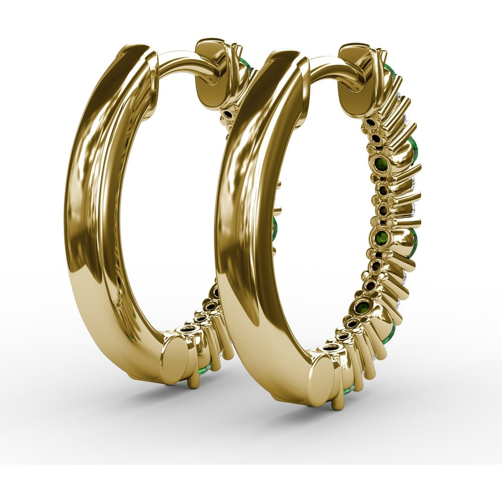 Shared-Prong Round Emerald and Diamond Hoop Earrings by Fana - 0.39 Carat Total Gemstone Weight