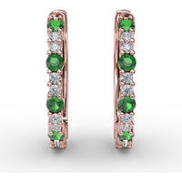Shared-Prong Round Emerald and Diamond Hoop Earrings by Fana - 0.39 Carat Total Gemstone Weight