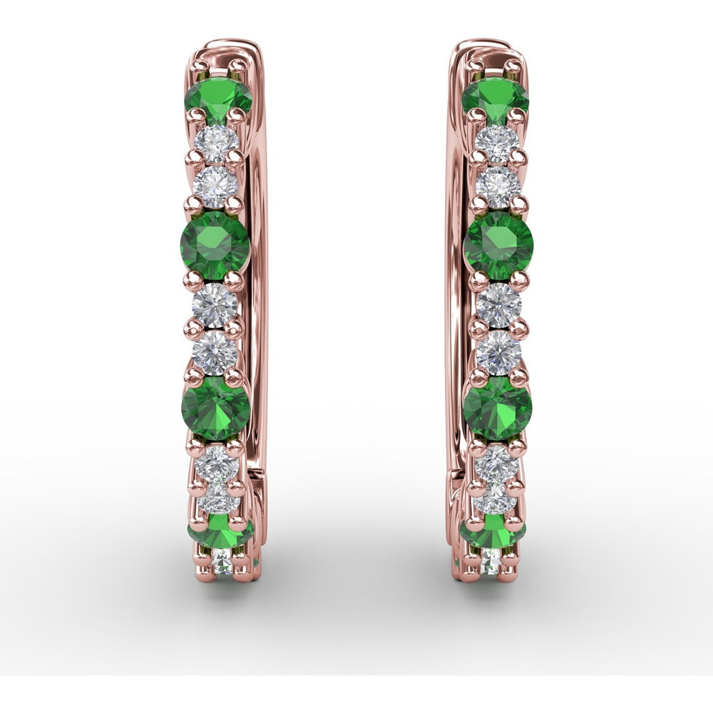 Shared-Prong Round Emerald and Diamond Hoop Earrings by Fana - 0.39 Carat Total Gemstone Weight
