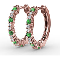 Shared-Prong Round Emerald and Diamond Hoop Earrings by Fana - 0.39 Carat Total Gemstone Weight