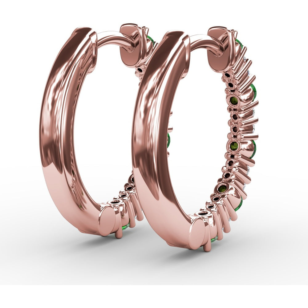 Shared-Prong Round Emerald and Diamond Hoop Earrings by Fana - 0.39 Carat Total Gemstone Weight