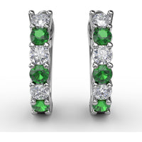 Shared-Prong Round Emerald and Diamond Hoop Earrings by Fana - 0.78 Carat Total Gemstone Weight