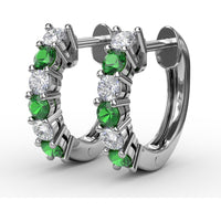 Shared-Prong Round Emerald and Diamond Hoop Earrings by Fana - 0.78 Carat Total Gemstone Weight
