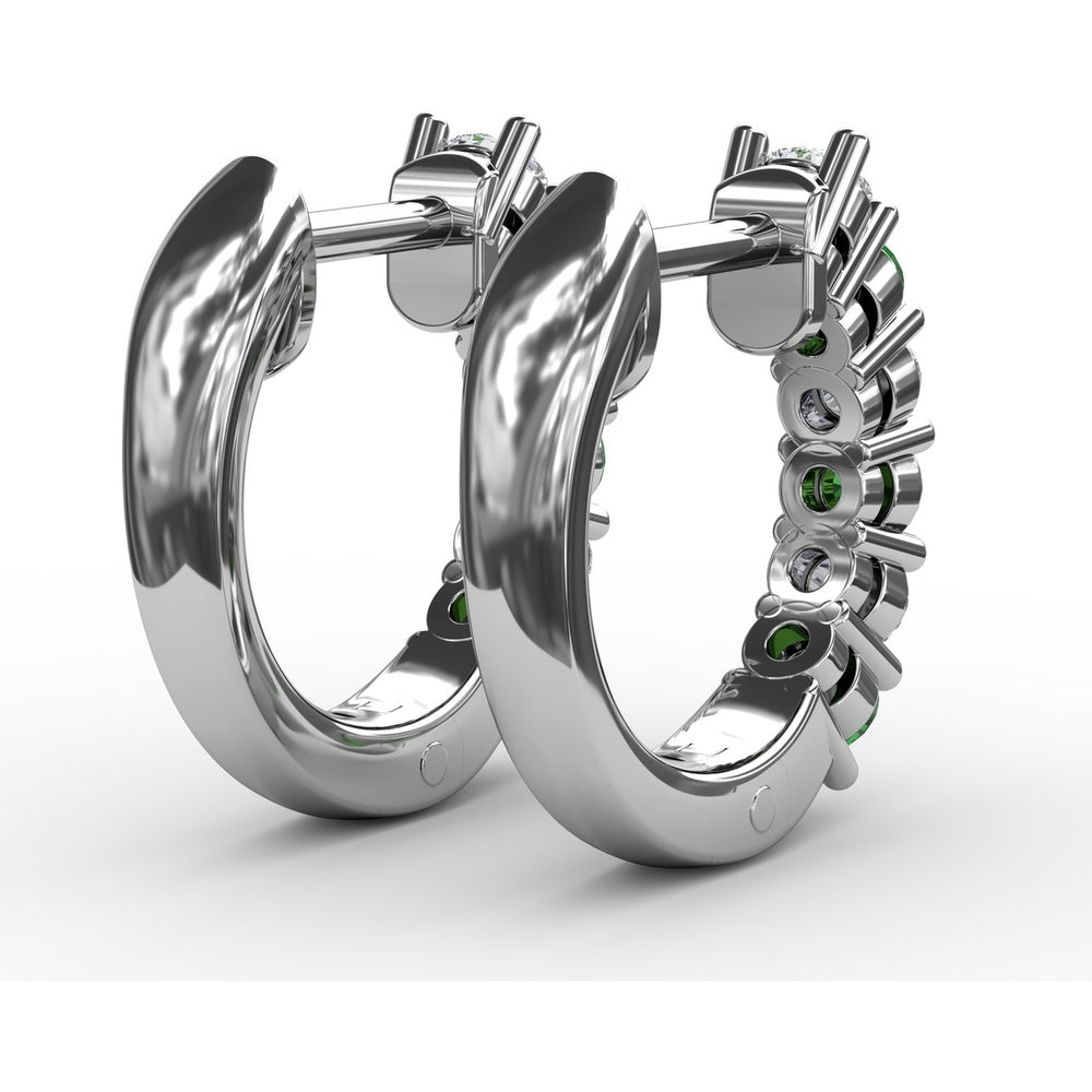 Shared-Prong Round Emerald and Diamond Hoop Earrings by Fana - 0.78 Carat Total Gemstone Weight