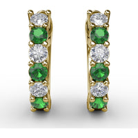 Shared-Prong Round Emerald and Diamond Hoop Earrings by Fana - 0.78 Carat Total Gemstone Weight