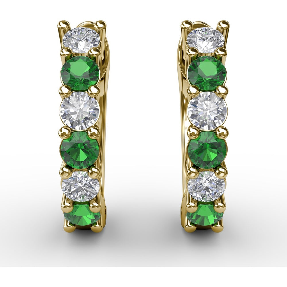 Shared-Prong Round Emerald and Diamond Hoop Earrings by Fana - 0.78 Carat Total Gemstone Weight