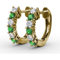 Shared-Prong Round Emerald and Diamond Hoop Earrings by Fana - 0.78 Carat Total Gemstone Weight