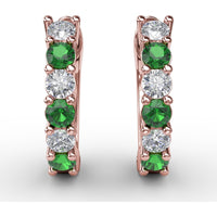 Shared-Prong Round Emerald and Diamond Hoop Earrings by Fana - 0.78 Carat Total Gemstone Weight