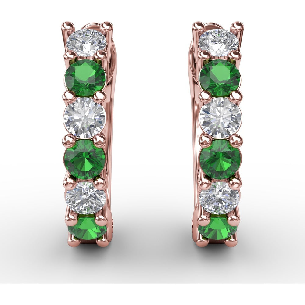 Shared-Prong Round Emerald and Diamond Hoop Earrings by Fana - 0.78 Carat Total Gemstone Weight