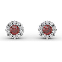 Shared-Prong Round Ruby and Diamond Halo Stud Earrings by Fana - 0.90 Carat Total Gemstone Weight