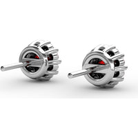 Shared-Prong Round Ruby and Diamond Halo Stud Earrings by Fana - 0.90 Carat Total Gemstone Weight