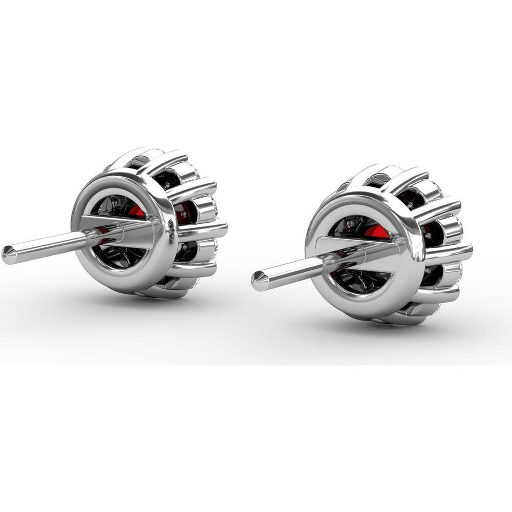Shared-Prong Round Ruby and Diamond Halo Stud Earrings by Fana - 0.90 Carat Total Gemstone Weight