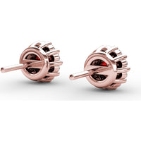 Shared-Prong Round Ruby and Diamond Halo Stud Earrings by Fana - 0.90 Carat Total Gemstone Weight