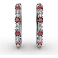 Shared-Prong Round Ruby and Diamond Hoop Earrings by Fana - 0.41 Carat Total Gemstone Weight