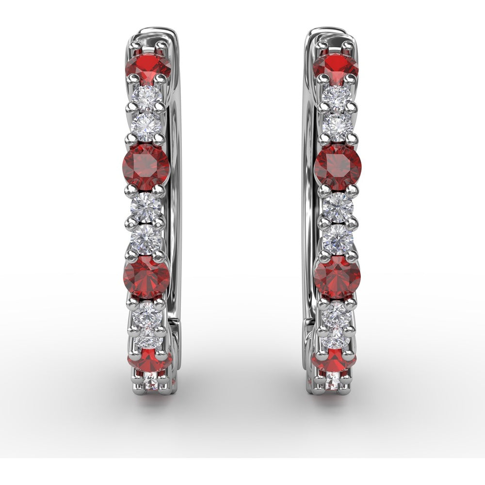 Shared-Prong Round Ruby and Diamond Hoop Earrings by Fana - 0.41 Carat Total Gemstone Weight