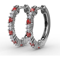 Shared-Prong Round Ruby and Diamond Hoop Earrings by Fana - 0.41 Carat Total Gemstone Weight