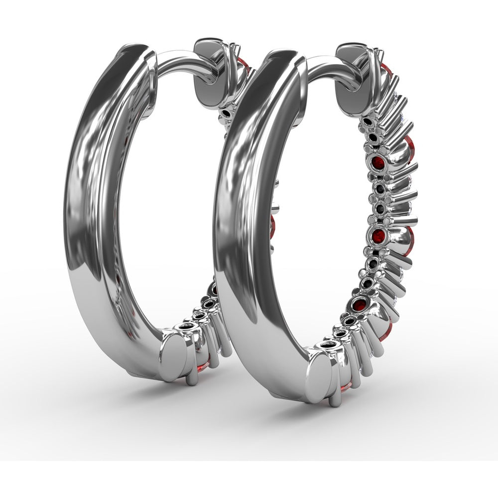 Shared-Prong Round Ruby and Diamond Hoop Earrings by Fana - 0.41 Carat Total Gemstone Weight