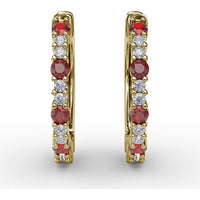 Shared-Prong Round Ruby and Diamond Hoop Earrings by Fana - 0.41 Carat Total Gemstone Weight