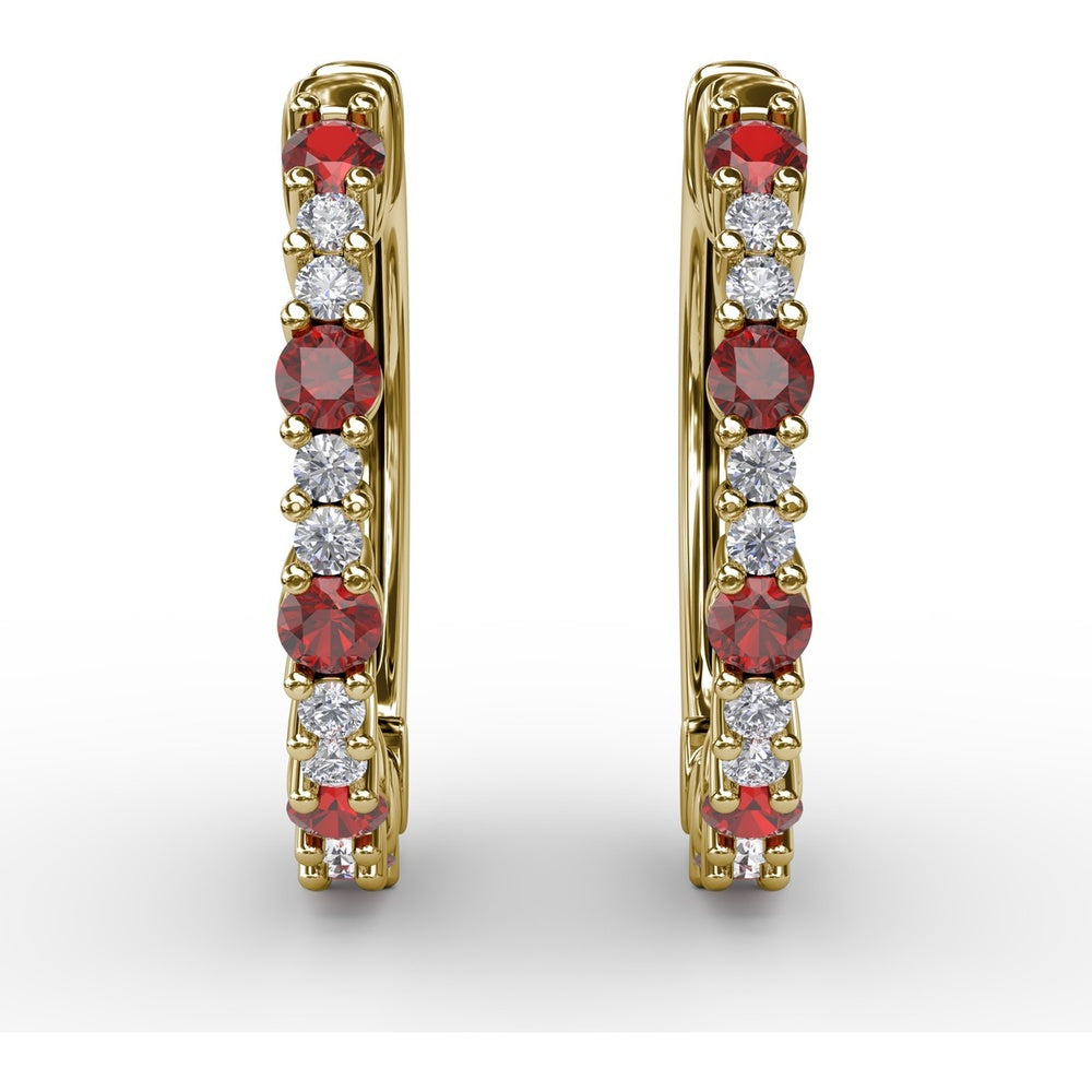 Shared-Prong Round Ruby and Diamond Hoop Earrings by Fana - 0.41 Carat Total Gemstone Weight