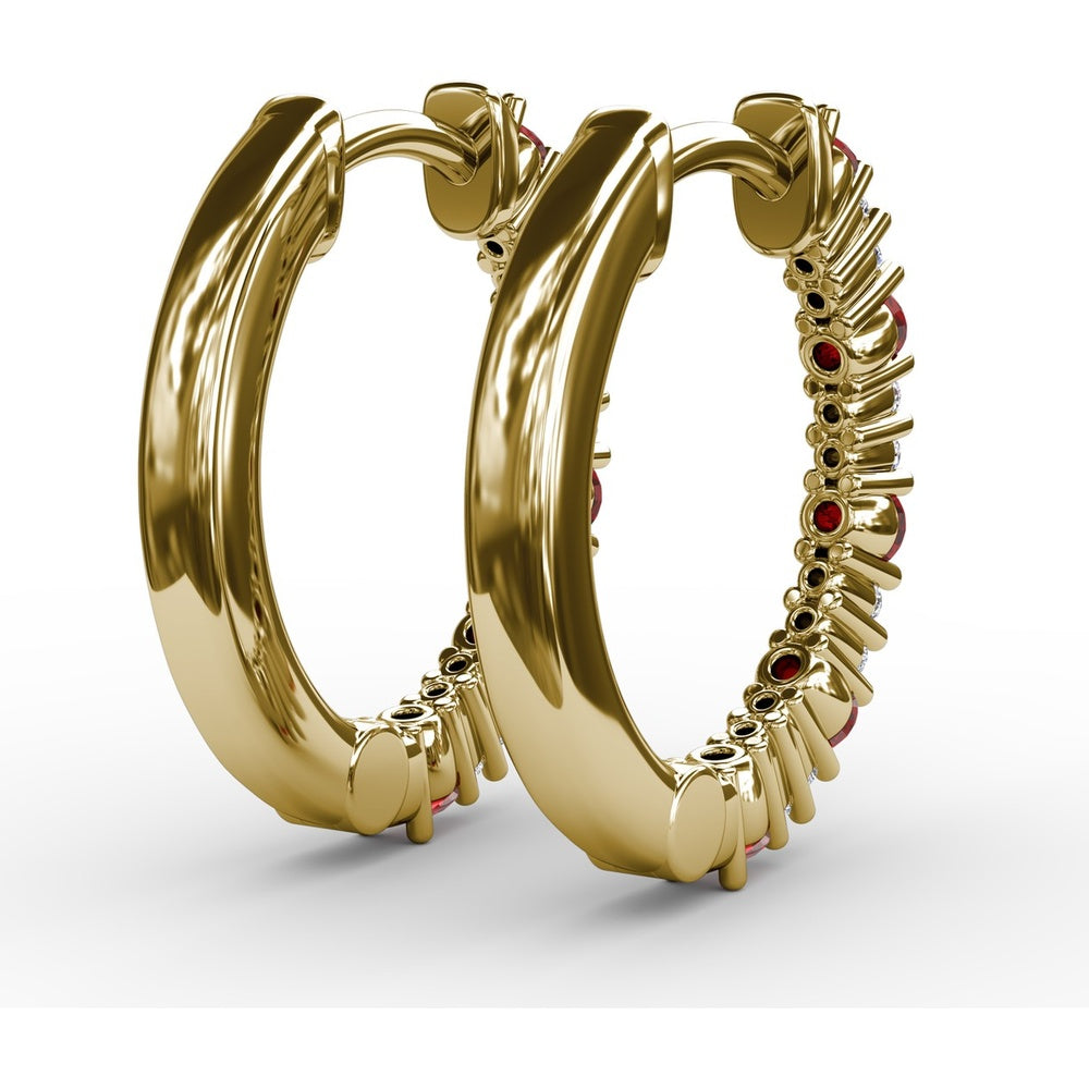 Shared-Prong Round Ruby and Diamond Hoop Earrings by Fana - 0.41 Carat Total Gemstone Weight