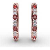 Shared-Prong Round Ruby and Diamond Hoop Earrings by Fana - 0.41 Carat Total Gemstone Weight