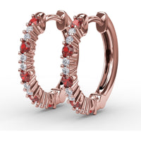 Shared-Prong Round Ruby and Diamond Hoop Earrings by Fana - 0.41 Carat Total Gemstone Weight