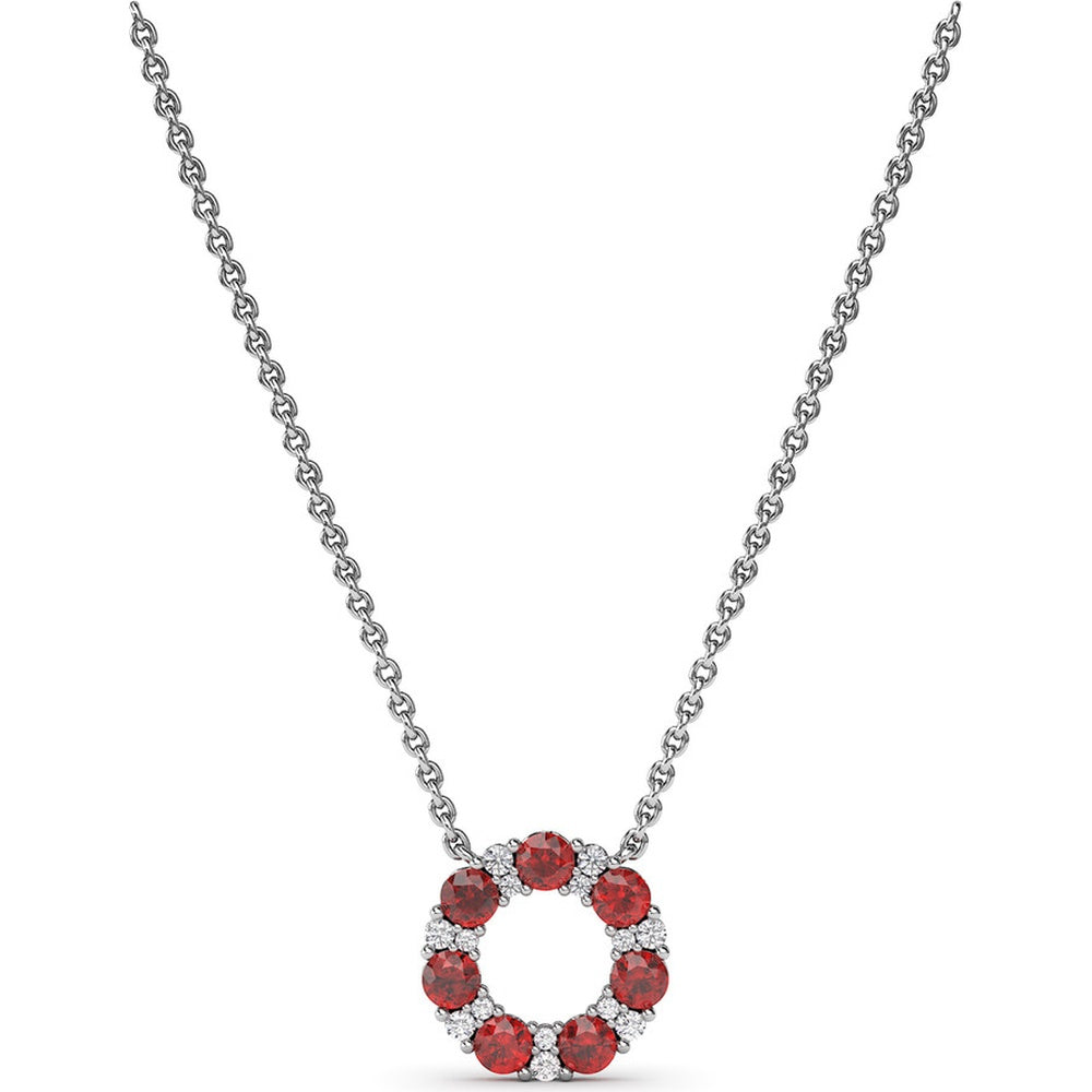 Shared-Prong Ruby and Diamond Circle Necklace by Fana - 1.23 Carat Total Gemstone Weight