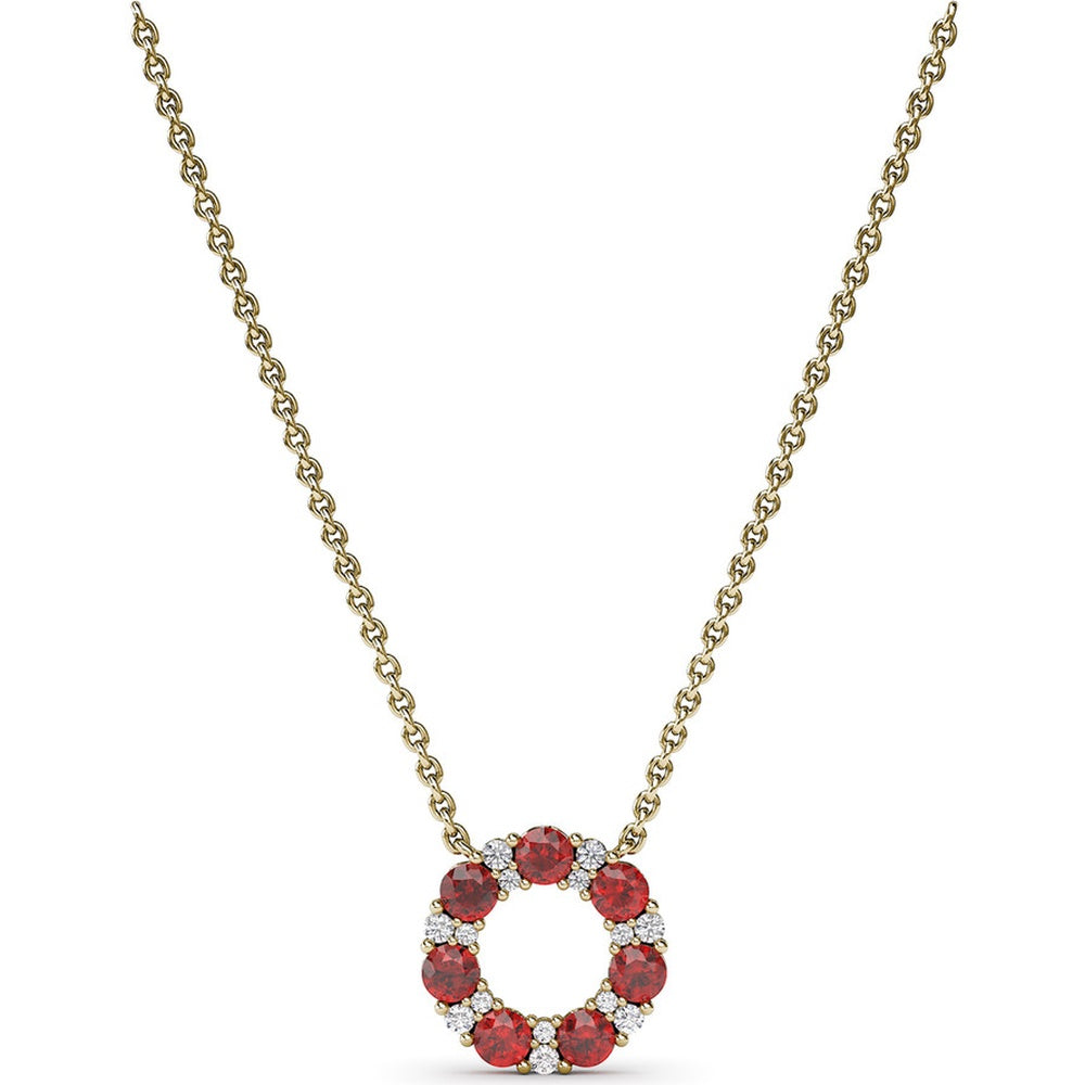 Shared-Prong Ruby and Diamond Circle Necklace by Fana - 1.23 Carat Total Gemstone Weight